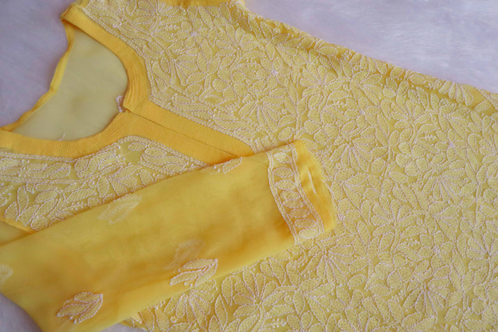 Nazish Yellow & White Long Georgette kurta