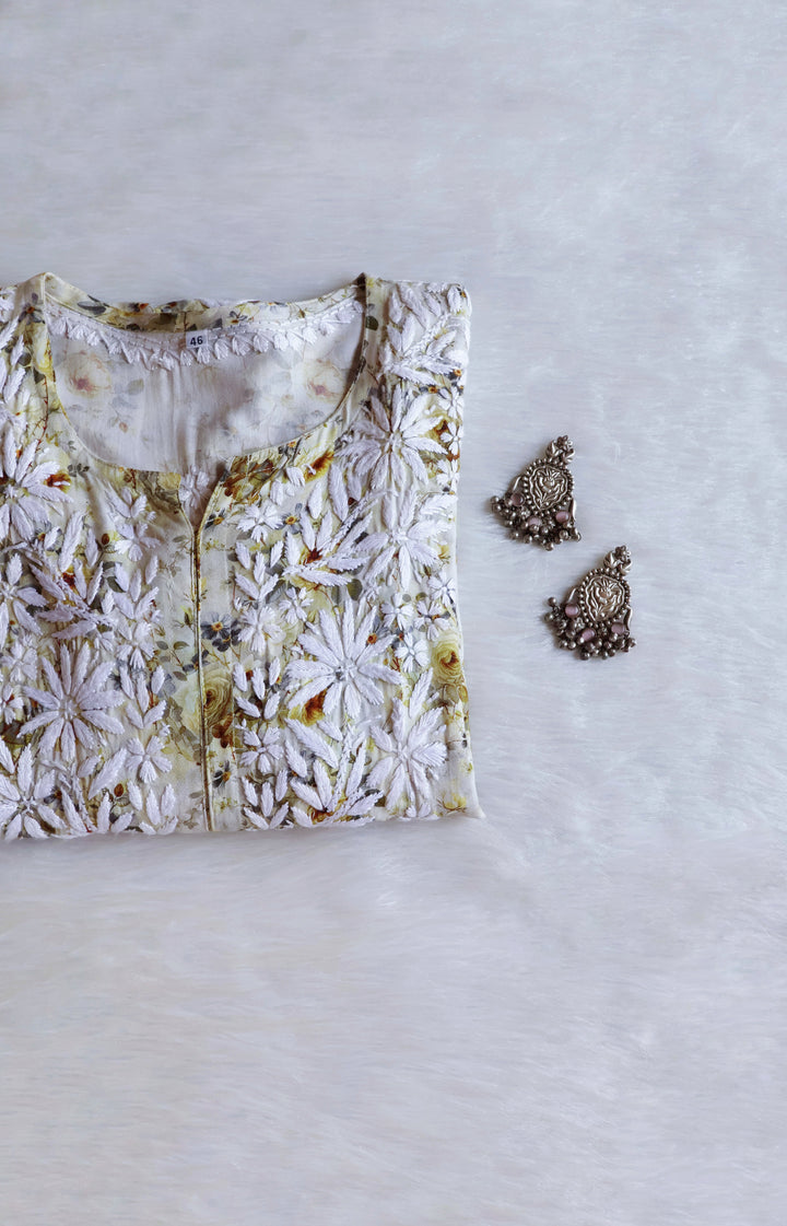 Gulbahaar Olive Green Floral Long Rayon kurta