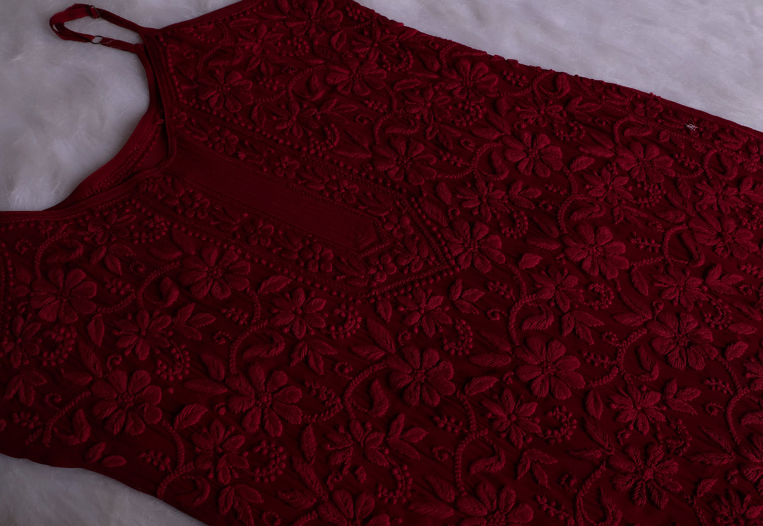 Mehr Maroon Long Viscose Strappy Kurta