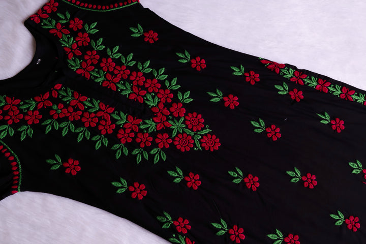 Gulbahaar Black & Red Rayon Kurta Set
