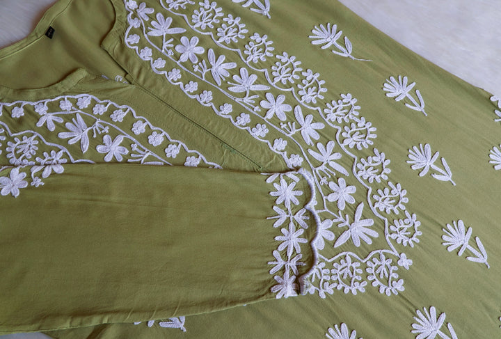 Mira Olive Green Rayon Kurta Pant set