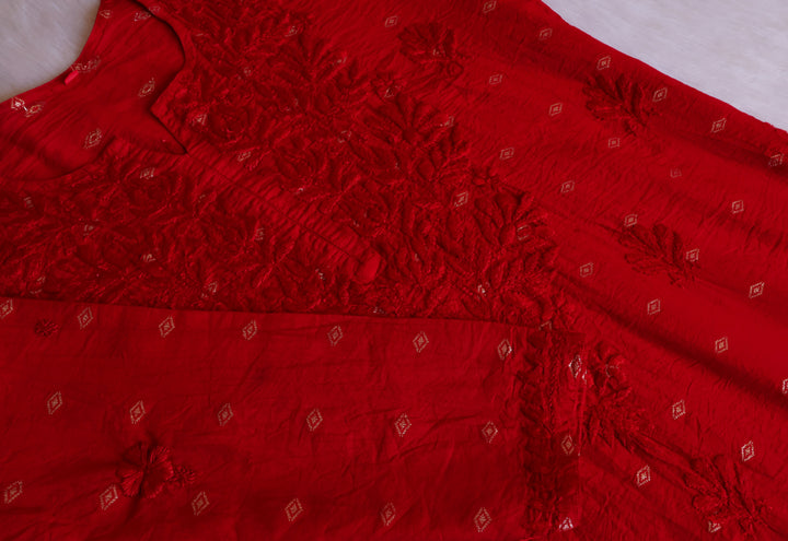 Nazakat Red Long Chanderi Kurta