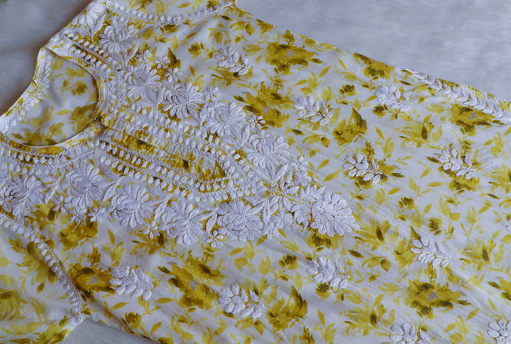 Abhira Olive Green Pure Mulmul set - Noor Chikankari