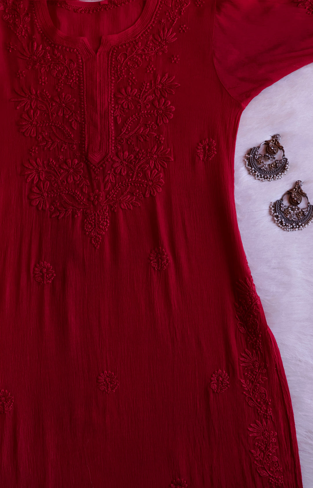 Mehr Red Pure Chiffon Kurta