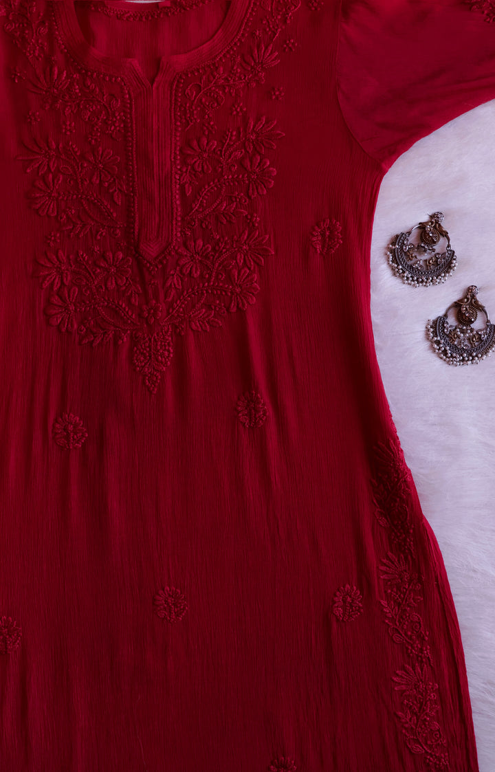 Mehr Red Pure Chiffon Kurta