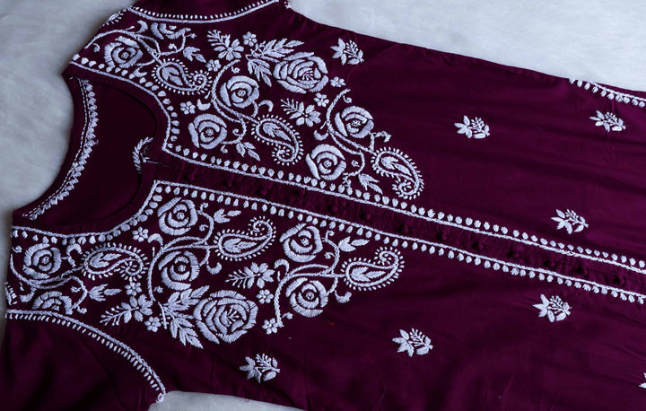 Gul Deep Purple & White Cotton Kurta