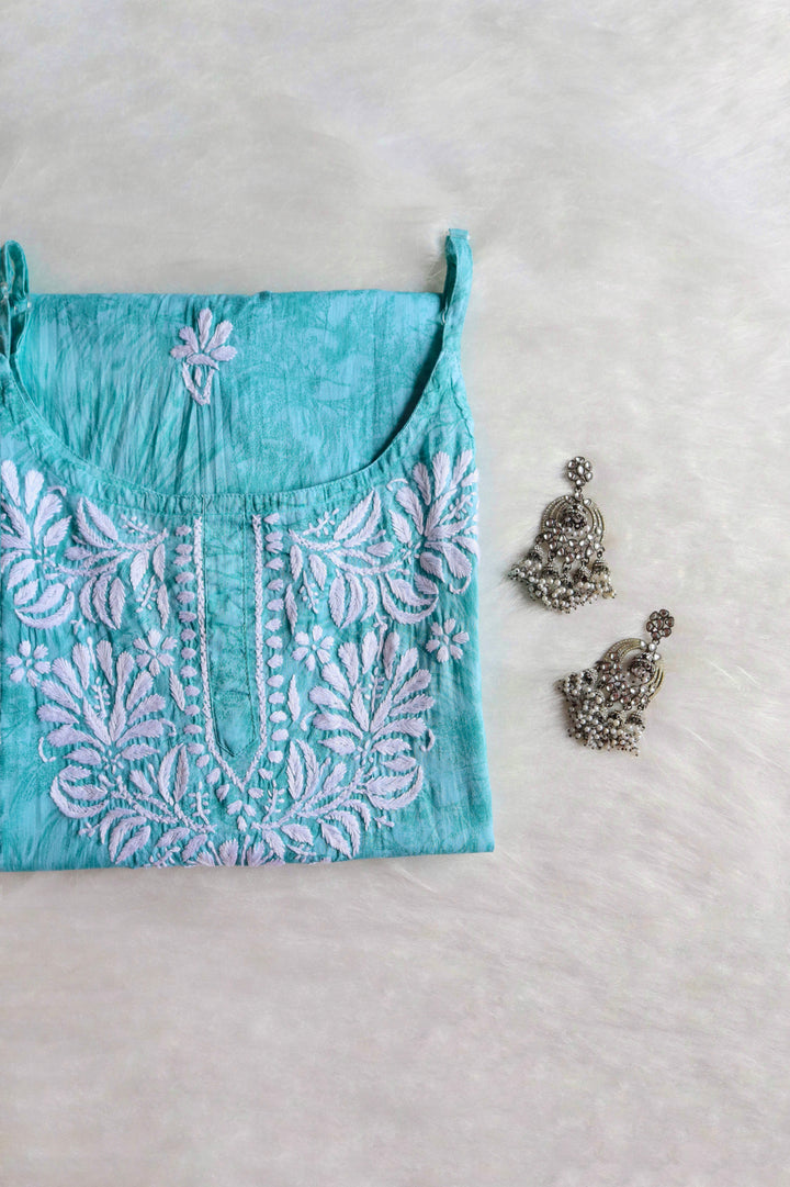 Mirha Mulmul Teal Blue Strappy kurta