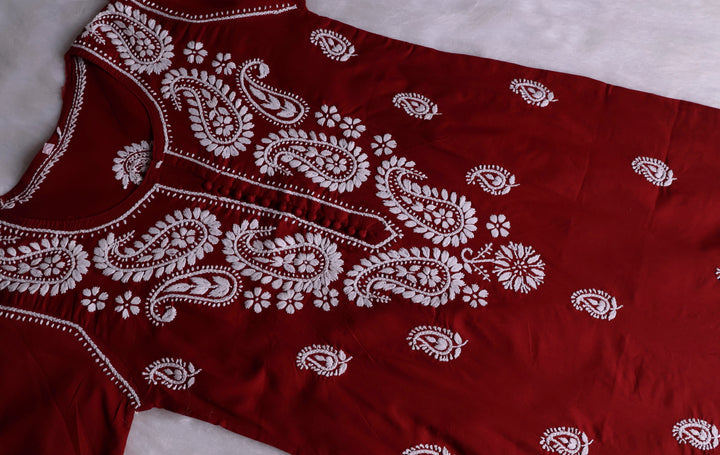 Maroon & White Cotton Kurta