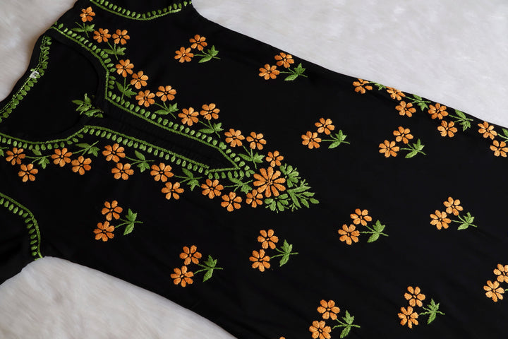 Sitara Black, Green & Yellow Rayon Kurta Set - Noor Chikankari