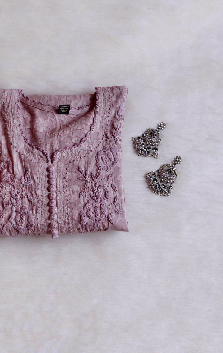 Dusty Lavender Long Jacquard Cotton kurta