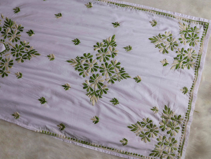 Gul Kashmiri White & Green Pure Cotton Kurta