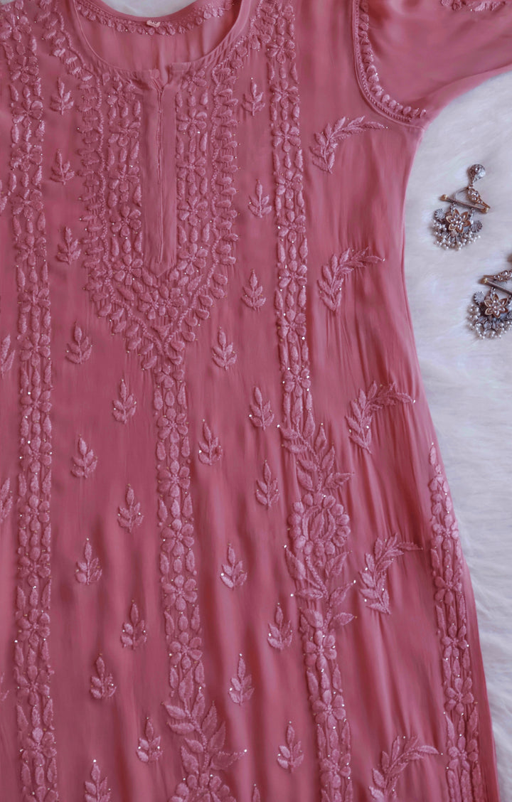 Zamda Rose Brown Viscose Georgette Kurta