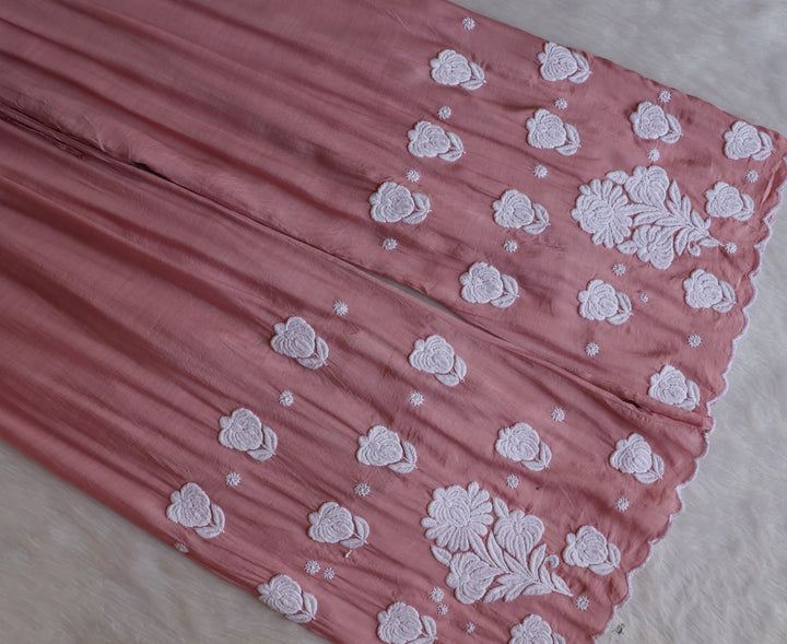 Noor Rose Brown 10D Pure Muslin Scalloped Kurta Set