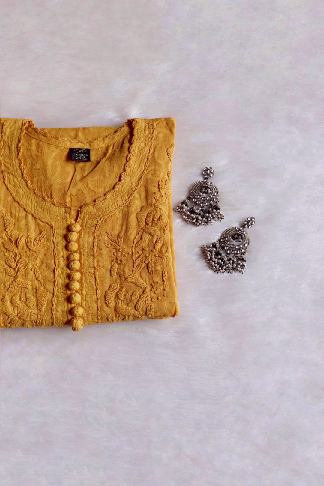 Mustard Yellow Long Jacquard Cotton kurta