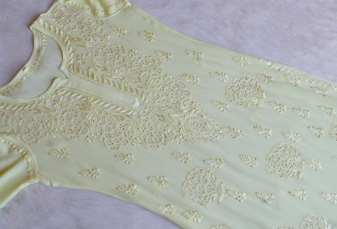 Hanaa Pastel Yellow Viscose Georgette Kurta