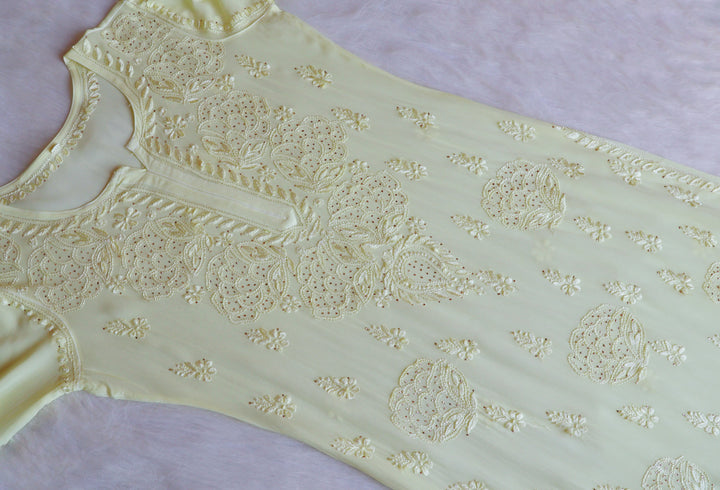 Hanaa Pastel Yellow Viscose Georgette Kurta