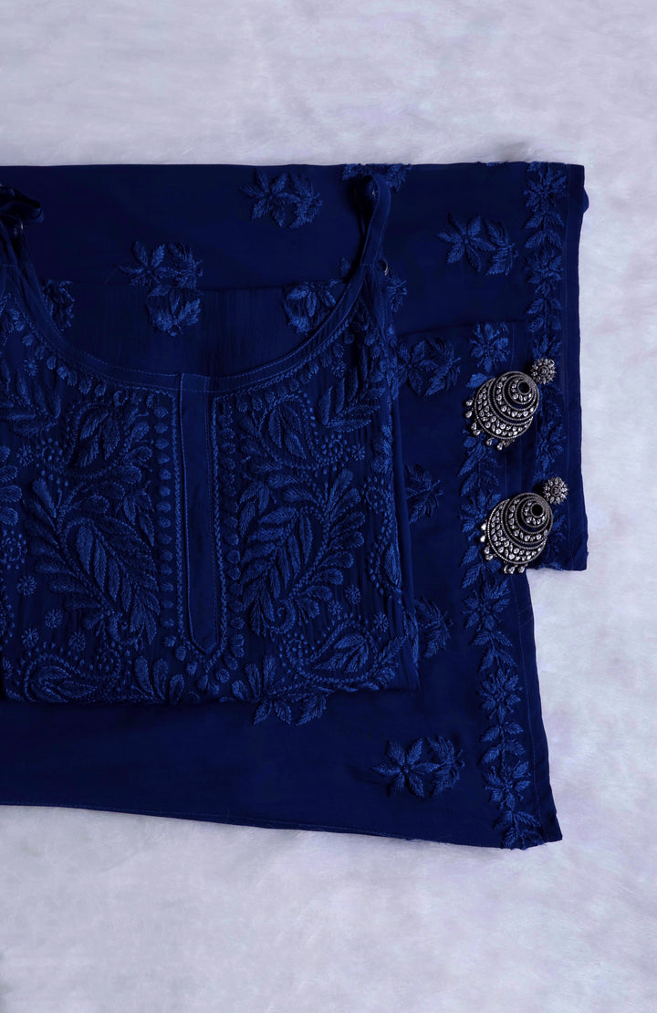 Zimra Royal Blue Viscose Sleeveless Set