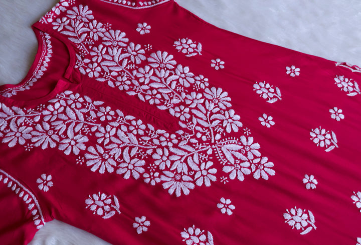 Maisha Deep Pink Scalloped Long Rayon Kurta