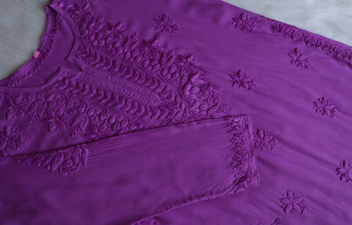 Sarah Purple Modal short top - Noor Chikankari