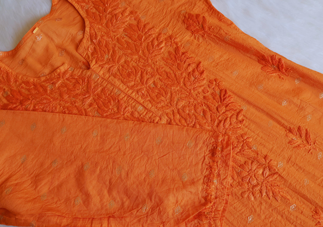 Nazakat Saffron Long Chanderi Kurta