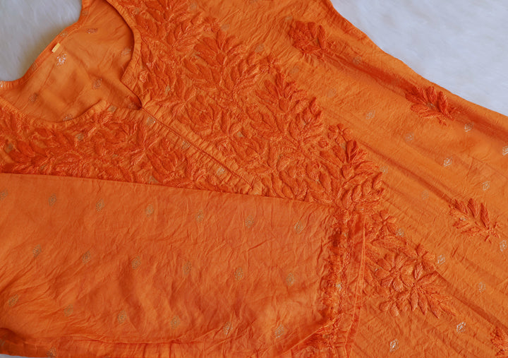 Nazakat Saffron Long Chanderi Kurta