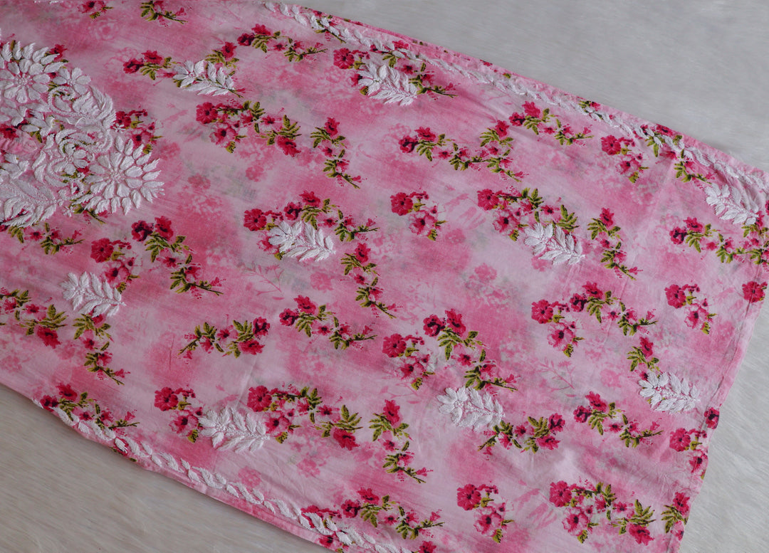 Gul Pink Floral Long MulMul Kurta