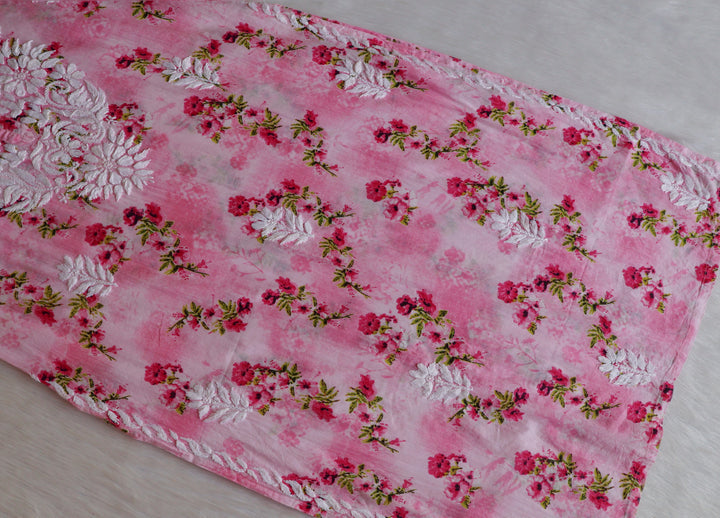 Gul Pink Floral Long MulMul Kurta