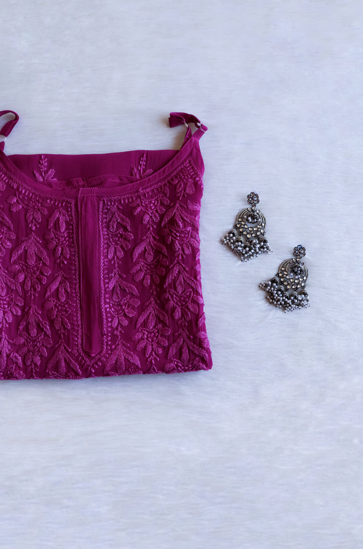Hana Deep Purple Long Viscose Noodle Strap Kurta