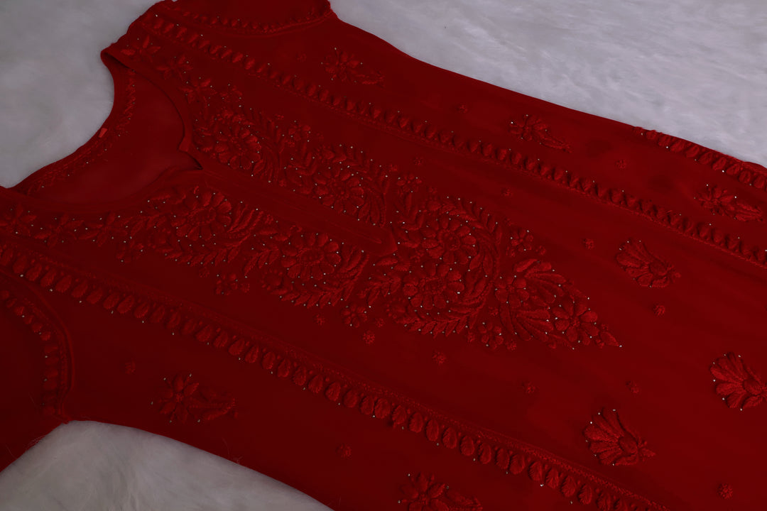 Heer Red Viscose Georgette Kurta