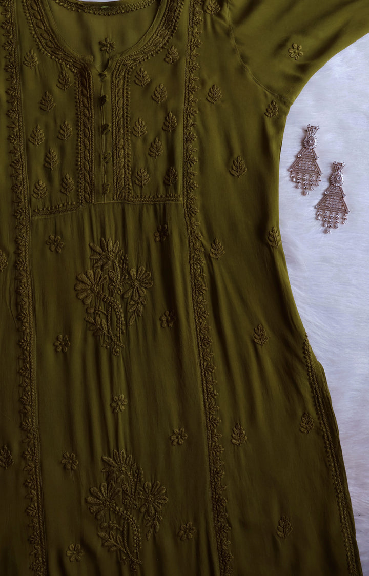 Duaa Olive Green Viscose Georgette Kurta