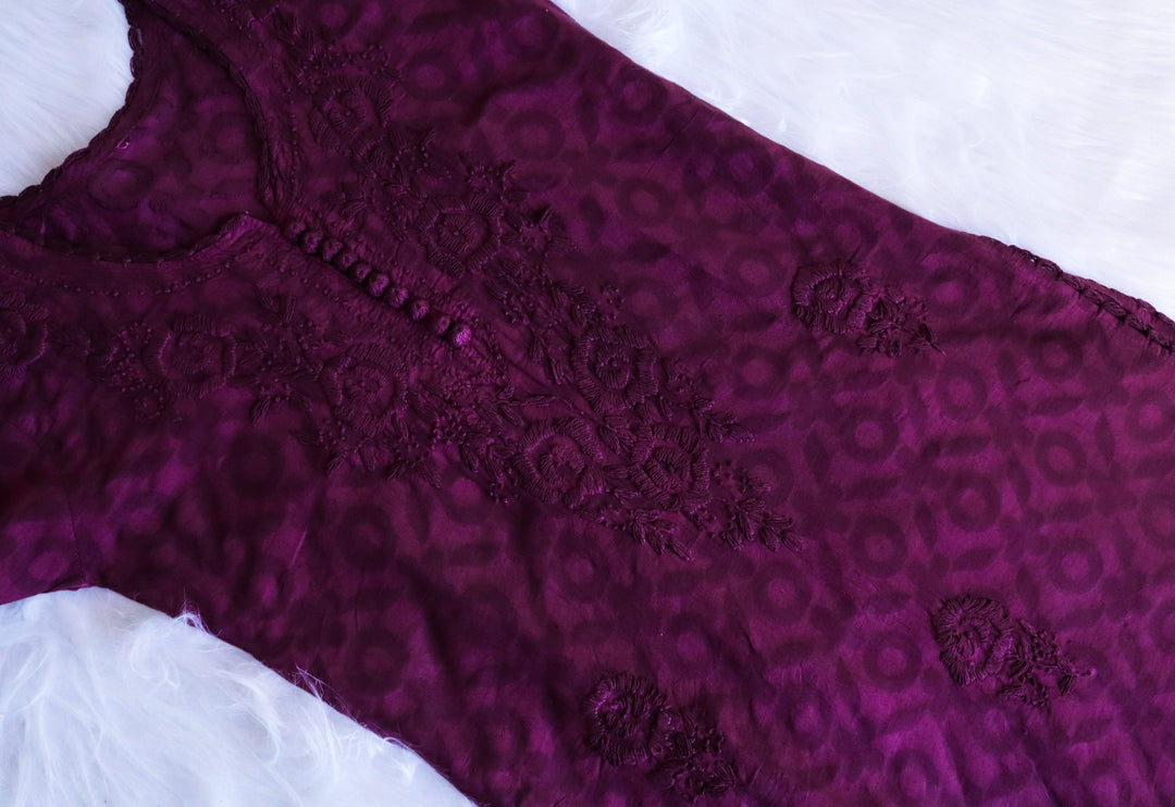 Deep Purple Long Jacquard Cotton kurta