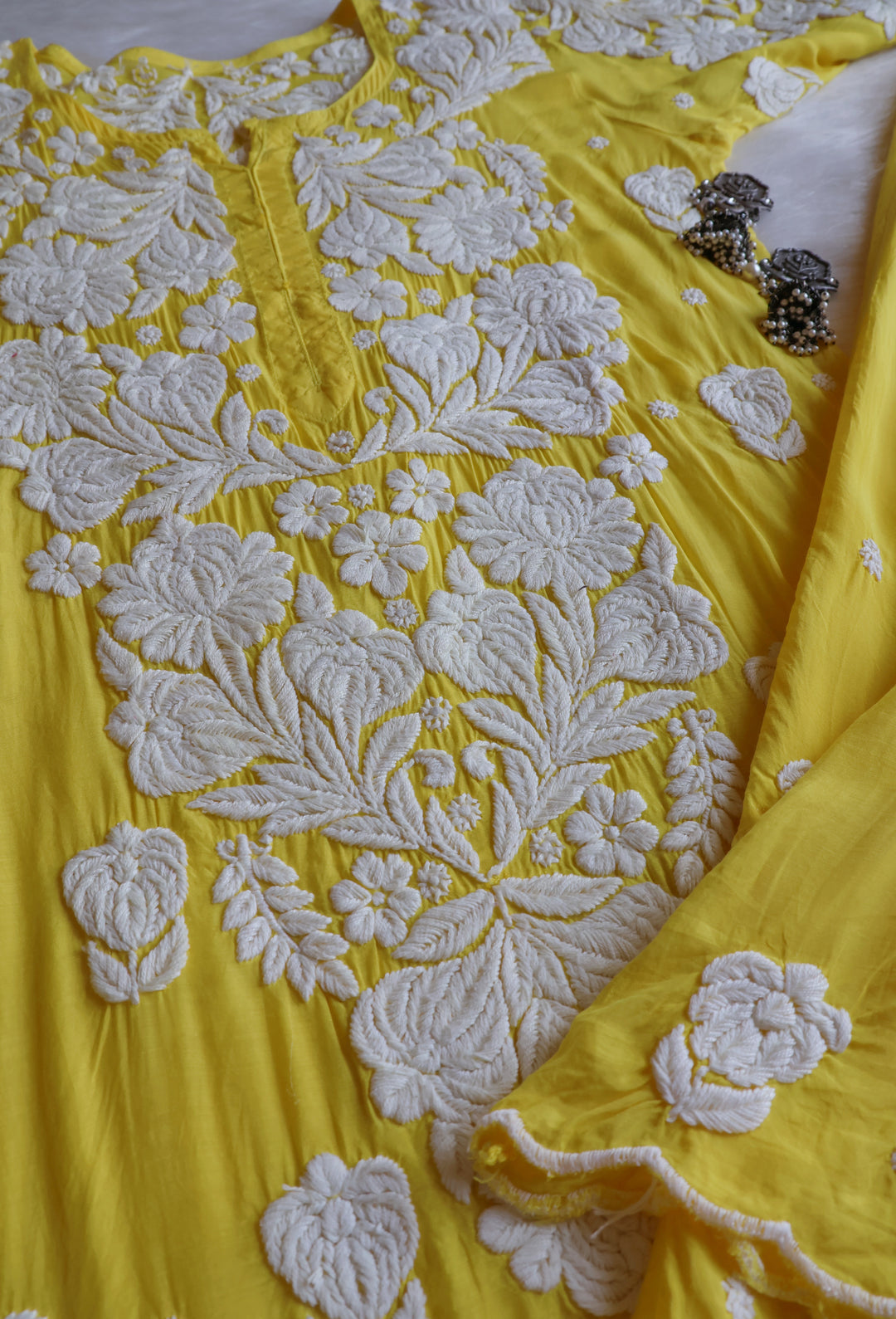 Noor Yellow 10D Pure Muslin Scalloped Kurta Set