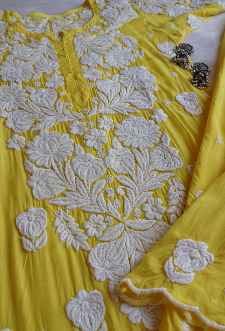 Noor Yellow 10D Pure Muslin Scalloped Kurta Set