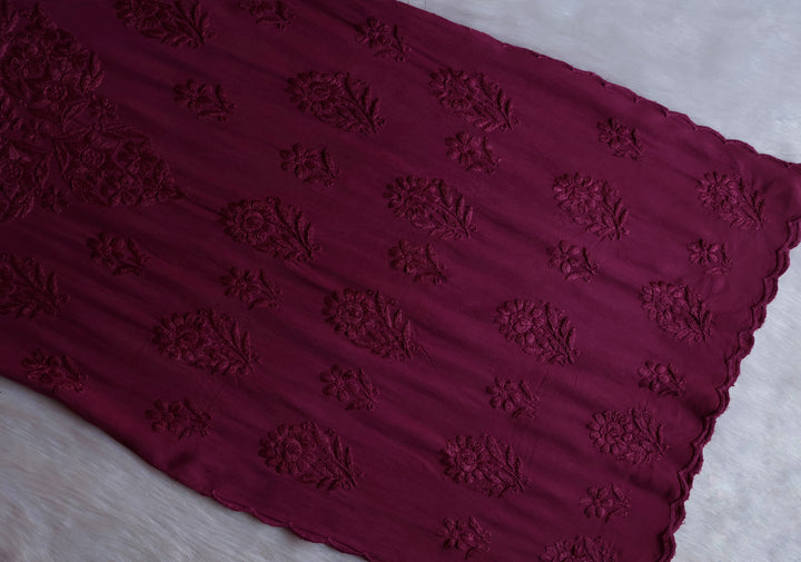 Alishba Deep Plum Scalloped Rayon set