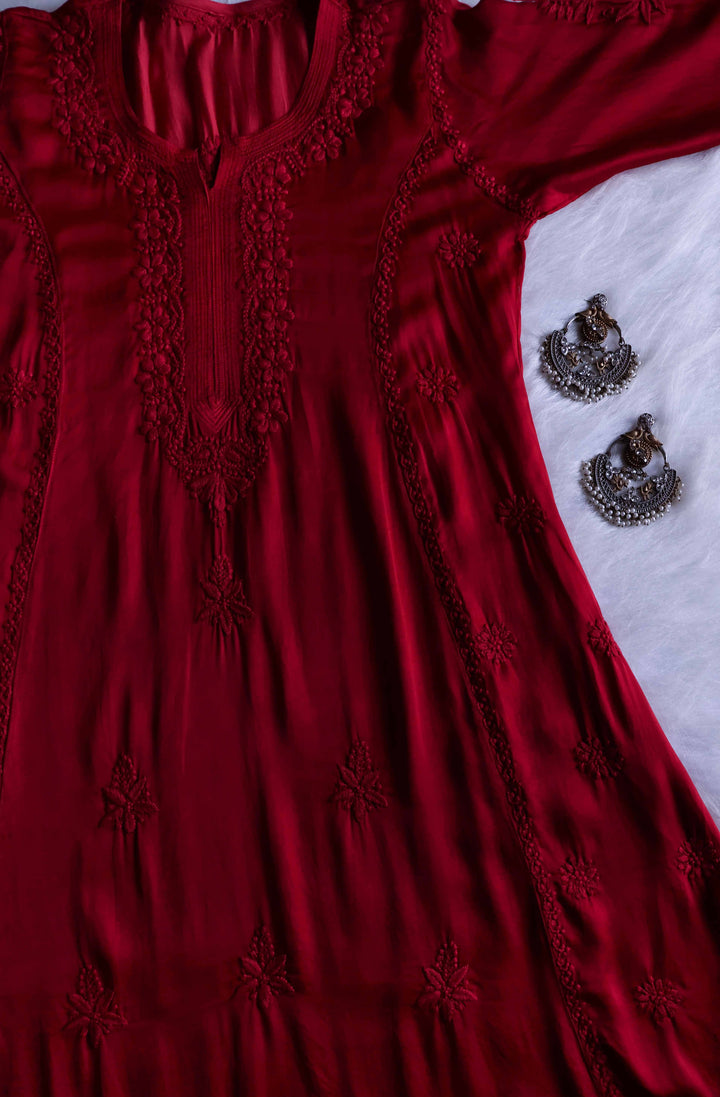 Mehr Maroon Modal Silk Dress