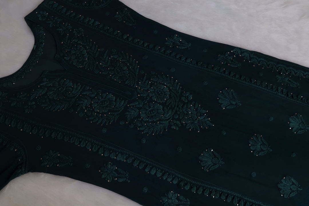 Heer Dark Green Viscose Georgette Kurta