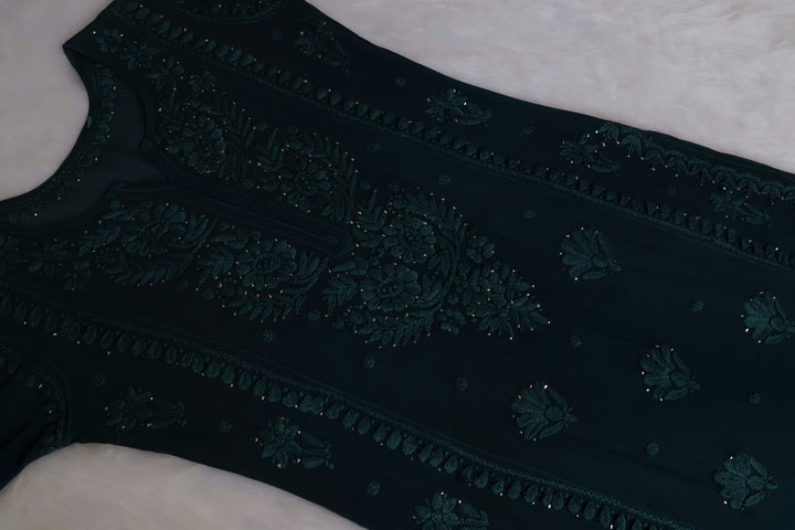 Heer Dark Green Viscose Georgette Kurta
