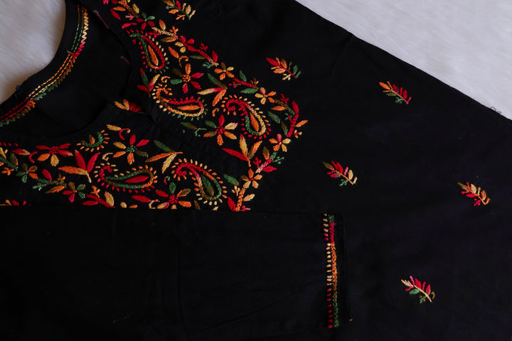 Nazila Black & Multicoloured Short Cotton Kurta