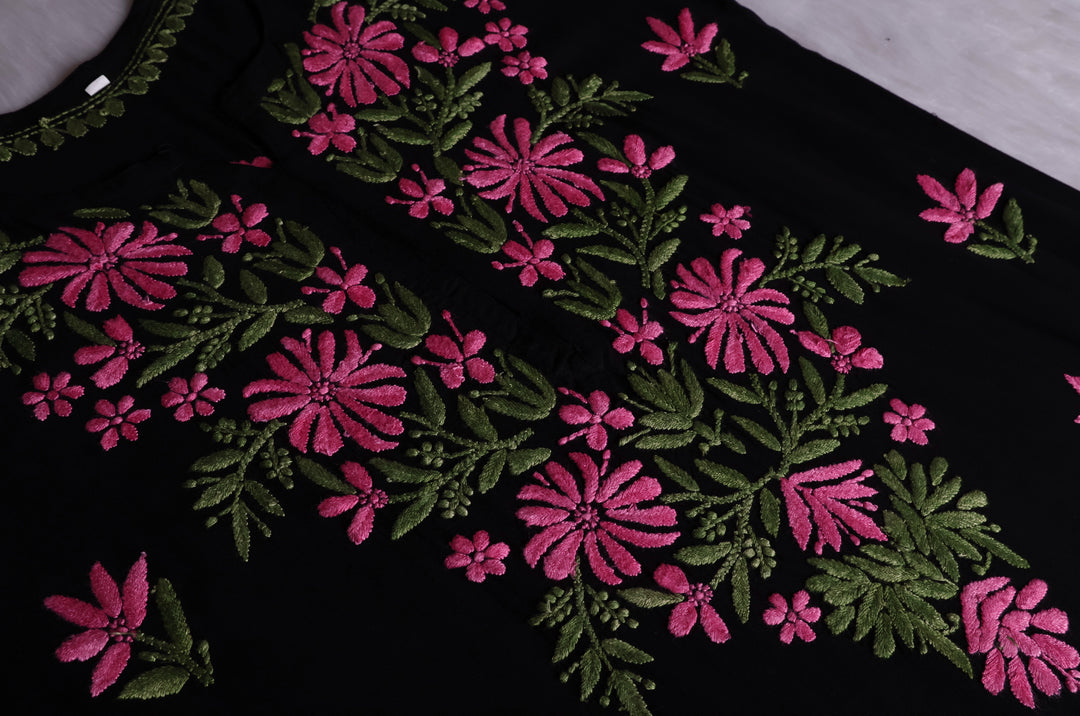 Gulaab Black, Pink & Green Rayon Kurta Set