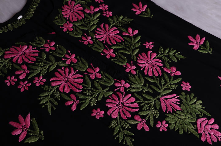Gulaab Black, Pink & Green Rayon Kurta Set