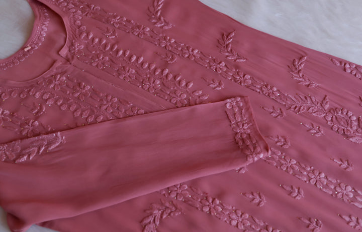 Zamda Rose Brown Viscose Georgette Kurta