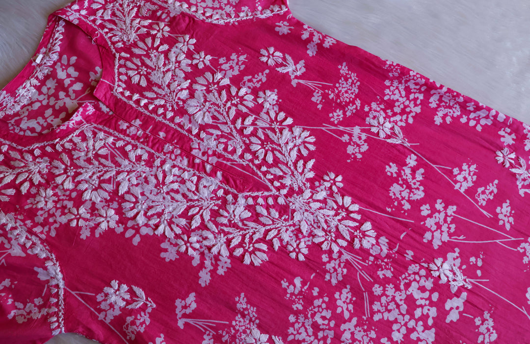 Farhaa Pink Floral Long MulMul kurta