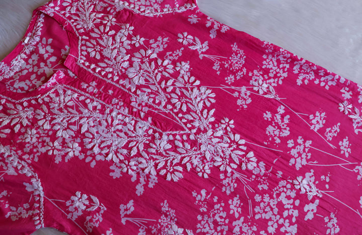Farhaa Pink Floral Long MulMul kurta