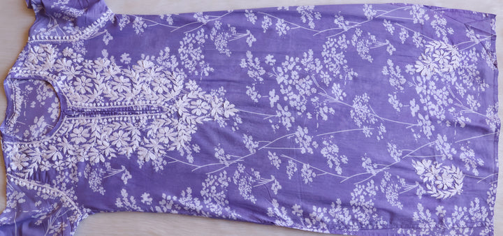 Farhaa Lavender Floral Long MulMul kurta