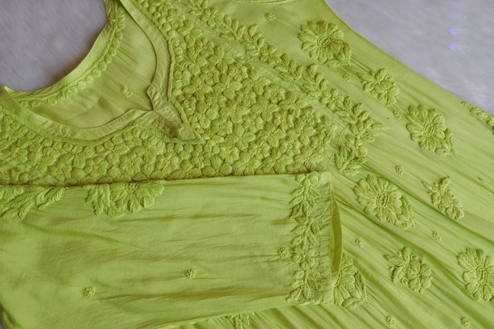 Hoor Lime Green 10D Pure Muslin Kurta Set