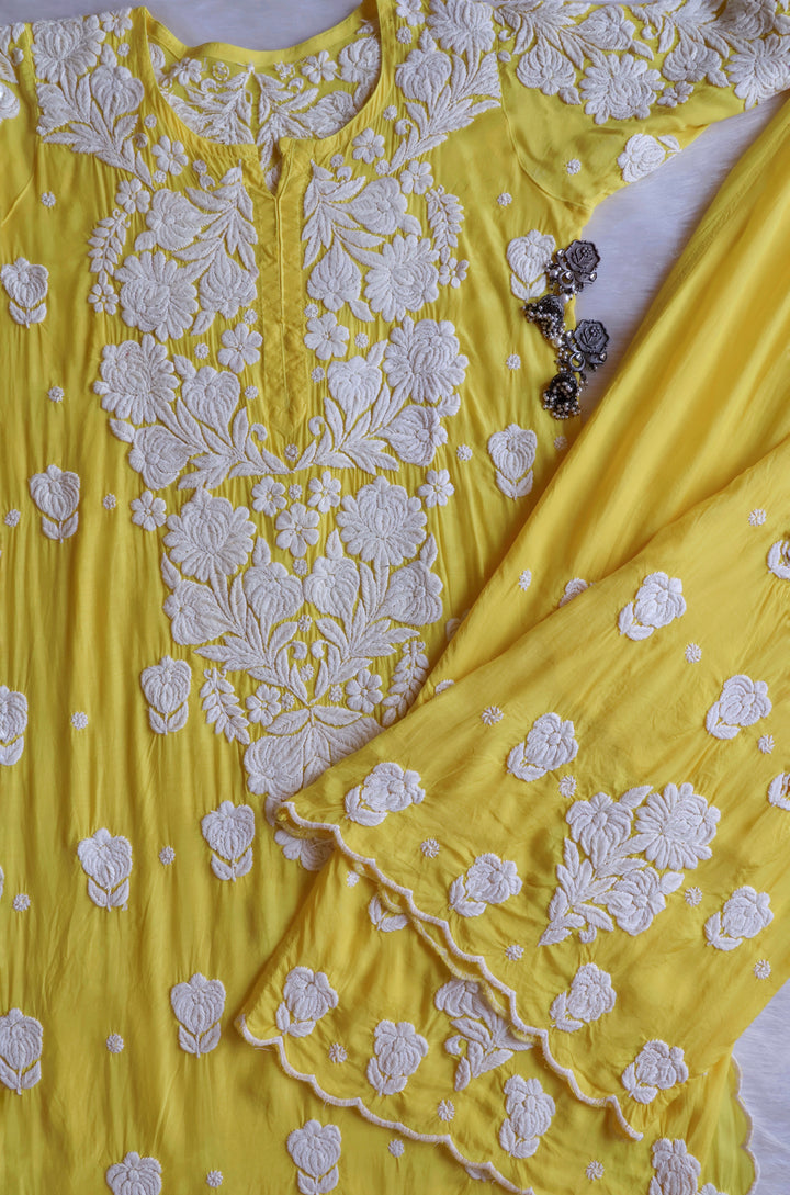 Noor Yellow 10D Pure Muslin Scalloped Kurta Set