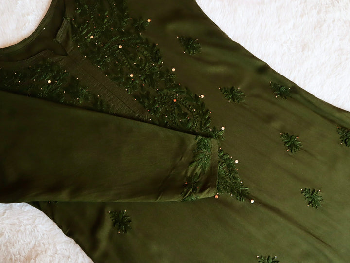Moss Green Rayon mukaish Long Kurta
