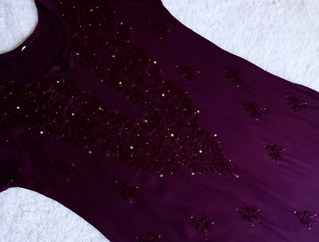 Plum Rayon mukaish Long Kurta