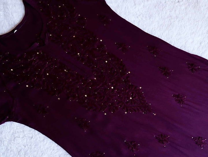 Plum Rayon mukaish Long Kurta