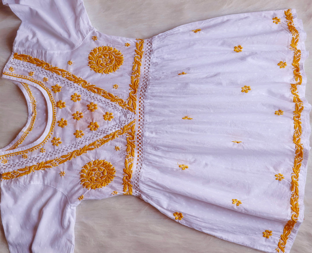 Nazakat White & Mustard Cotton Peplum kurta